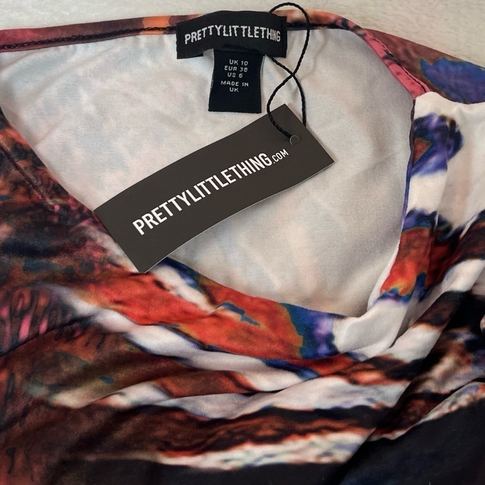 NWT Pretty Little Thing Cropped Asymmetrical Tank Top Colorful Size 6 Pullover - Picture 7 of 7